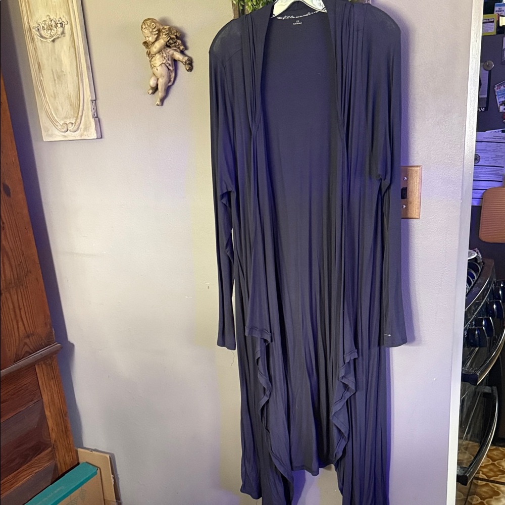 Drape Front Long blue Cardigan